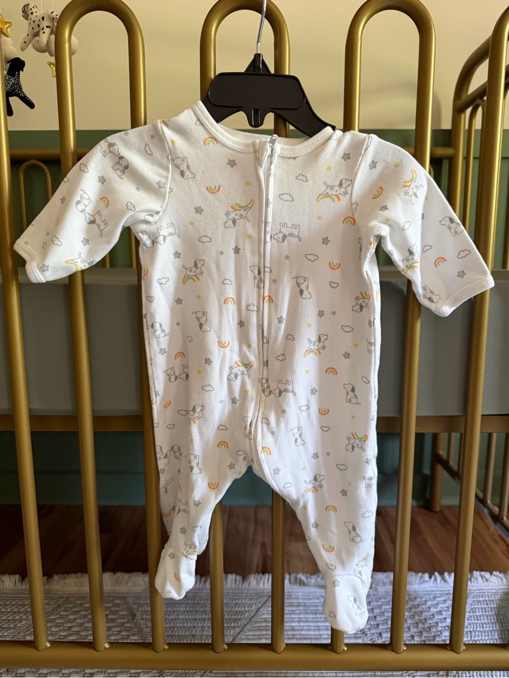 Little Me White Footed One-Piece with dog & Rainbow Print